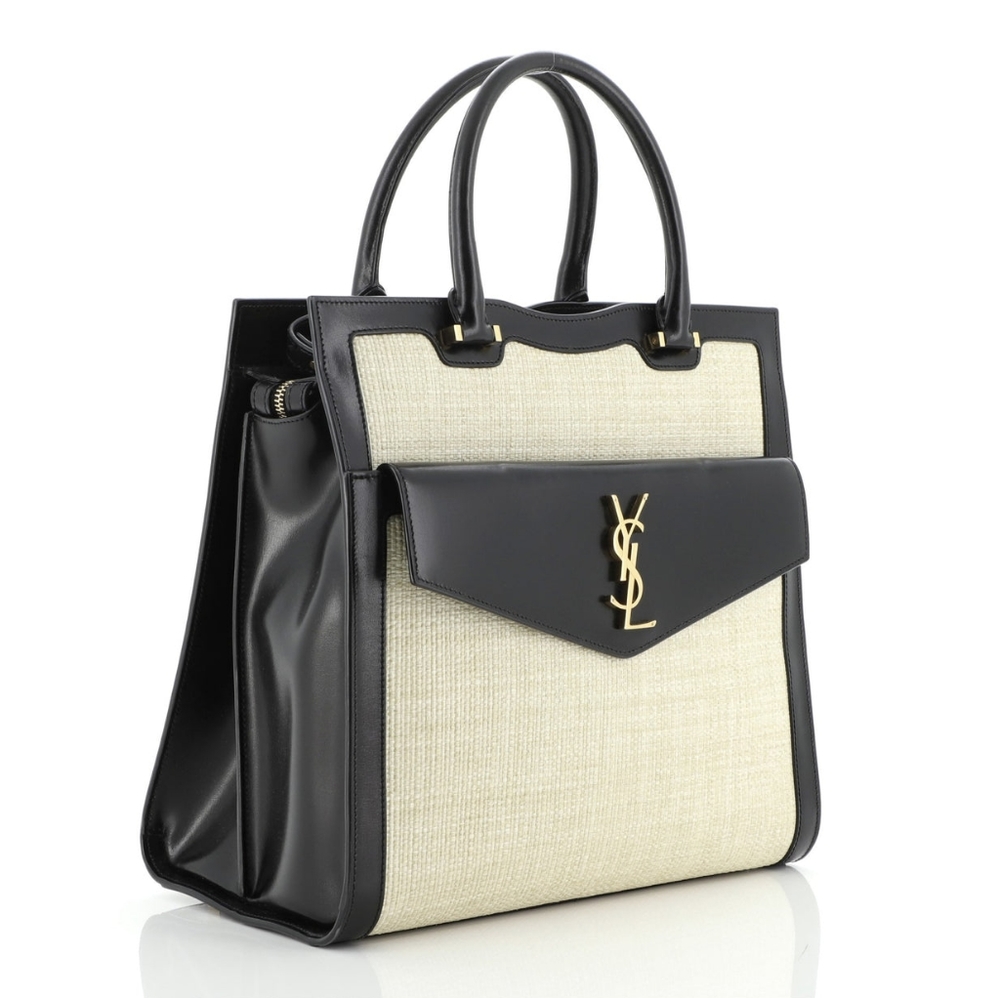 Very Rare! YSL Saint Laurent Uptown 2 in 1 Tote Canvas w/ Leather RAFFIA SATCHEL - Picture 11 of 16